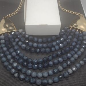Elegant Blue Beaded Necklace with Gold Accents